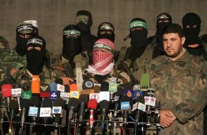 Hamas-Sprecher bei einer internationalen Pressekonferenz in Gaza.