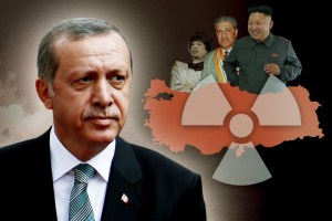 Der türkische Präsident Erdogan will sein Land zur Großmacht ausbauen. Ansehensgewinn durch Nuklearwaffen ist auch eine Strategie von Nordkoreas Kim Jong-un (r.) und des früheren libyschen Diktators Gaddafis (3. v. r.). Schlüsselfigur bei Nuklear-Deals ist der Pakistaner A.Q. Khan (M.) (Foto: Infografik Die Welt)