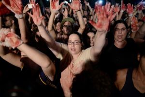 Thousands of Israelis attend an anti-violence and anti-homophobia ralliy in Tel Aviv, on August 01, 2015, following yesterday's arson attack in the Palestinian village of Duma, killing a toddler and severly injuring a few more, as well as a stabbing attack at the Jerusalem Pride parade the day before, where an ultra orthodox Jewish man stabbed six people participaing in the parade. Photo by Tomer Neuberg/FLASh90 *** Local Caption *** ????? ?? ???? ???? ?????? ????