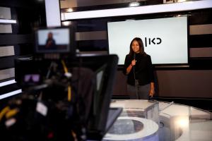 FILE PHOTO: A presenter's on-camera skills are tested at the offices of Kan, the new Israeli Public Broadcasting Corporation, in Tel Aviv, Israel